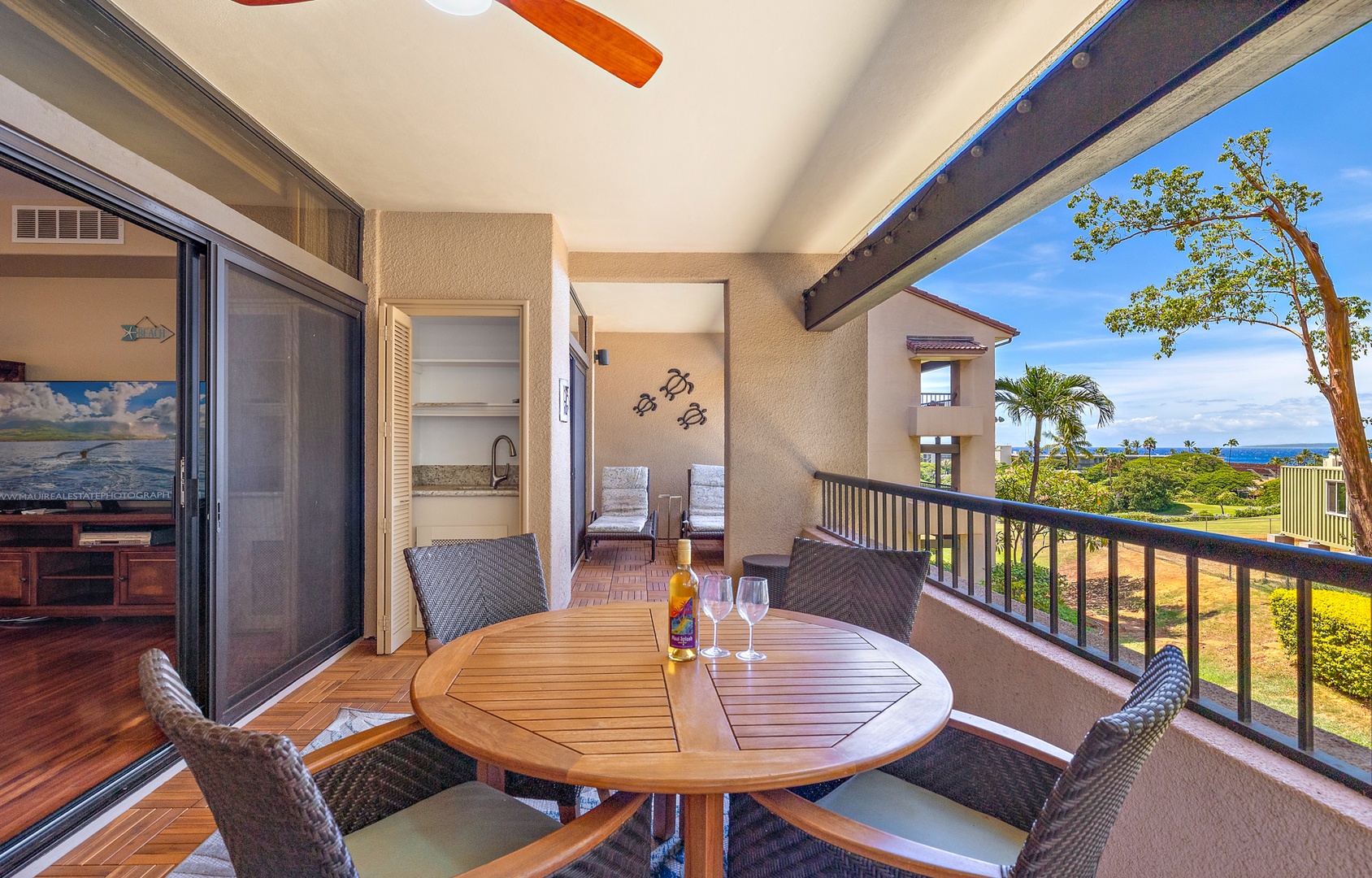 Lahaina Vacation Rentals, Kaanapali Royal Q-202 - Relax and dine on the lanai with a peaceful garden view.