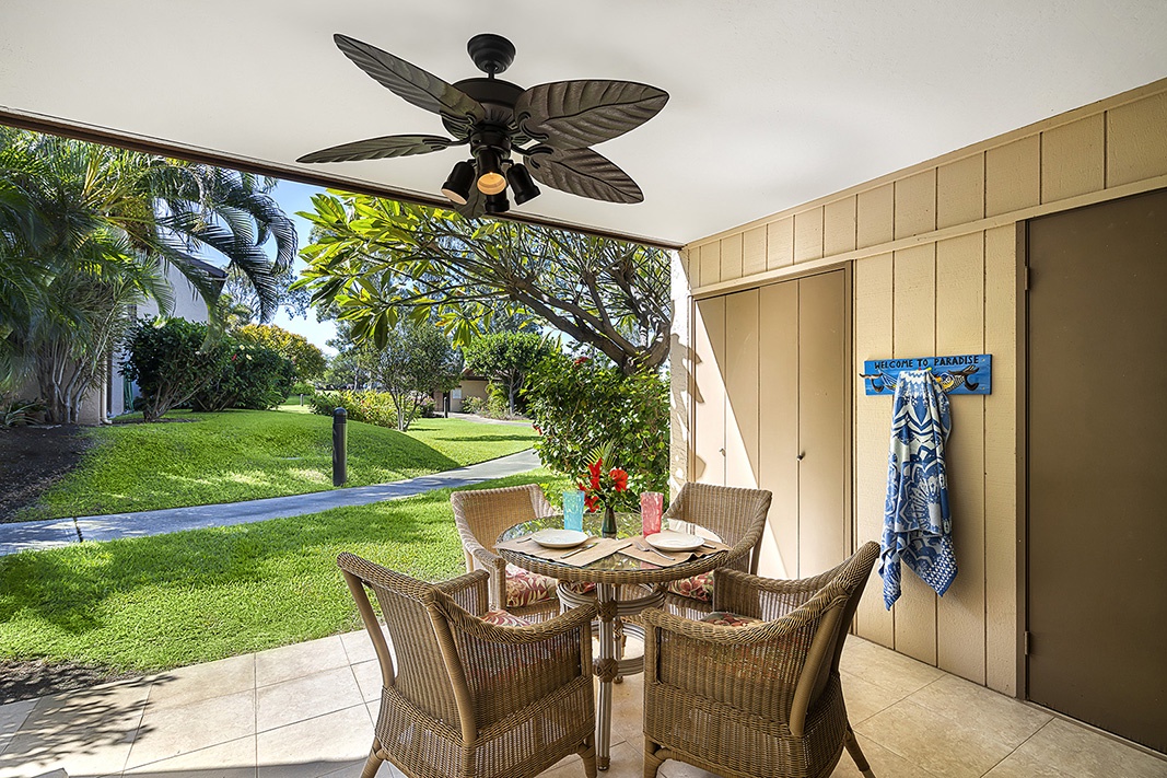Waikoloa Vacation Rentals, Waikoloa Villas F-100 - Host sunset dinners or cocktail hours on your private lanai with outdoor dining for four and a built-in wet bar.