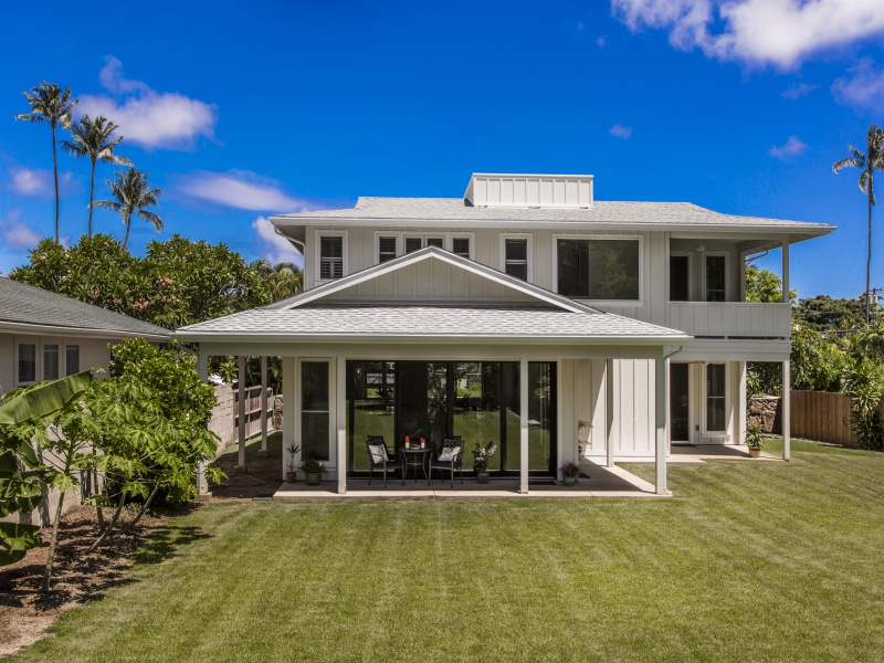 Kailua Vacation Rentals, Hale Nani Lanikai - Looking across the great lawn toward the main entry of the home.