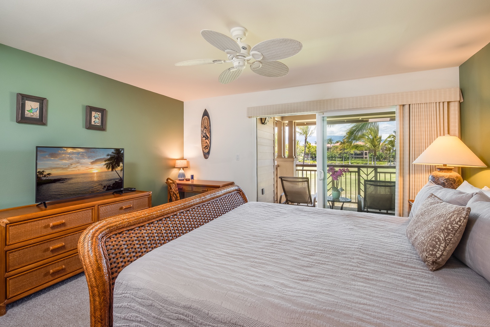 Waikoloa Vacation Rentals, Waikoloa Colony Villas 403 - Primary Bedroom w/ Flat-Screen TV and Desk