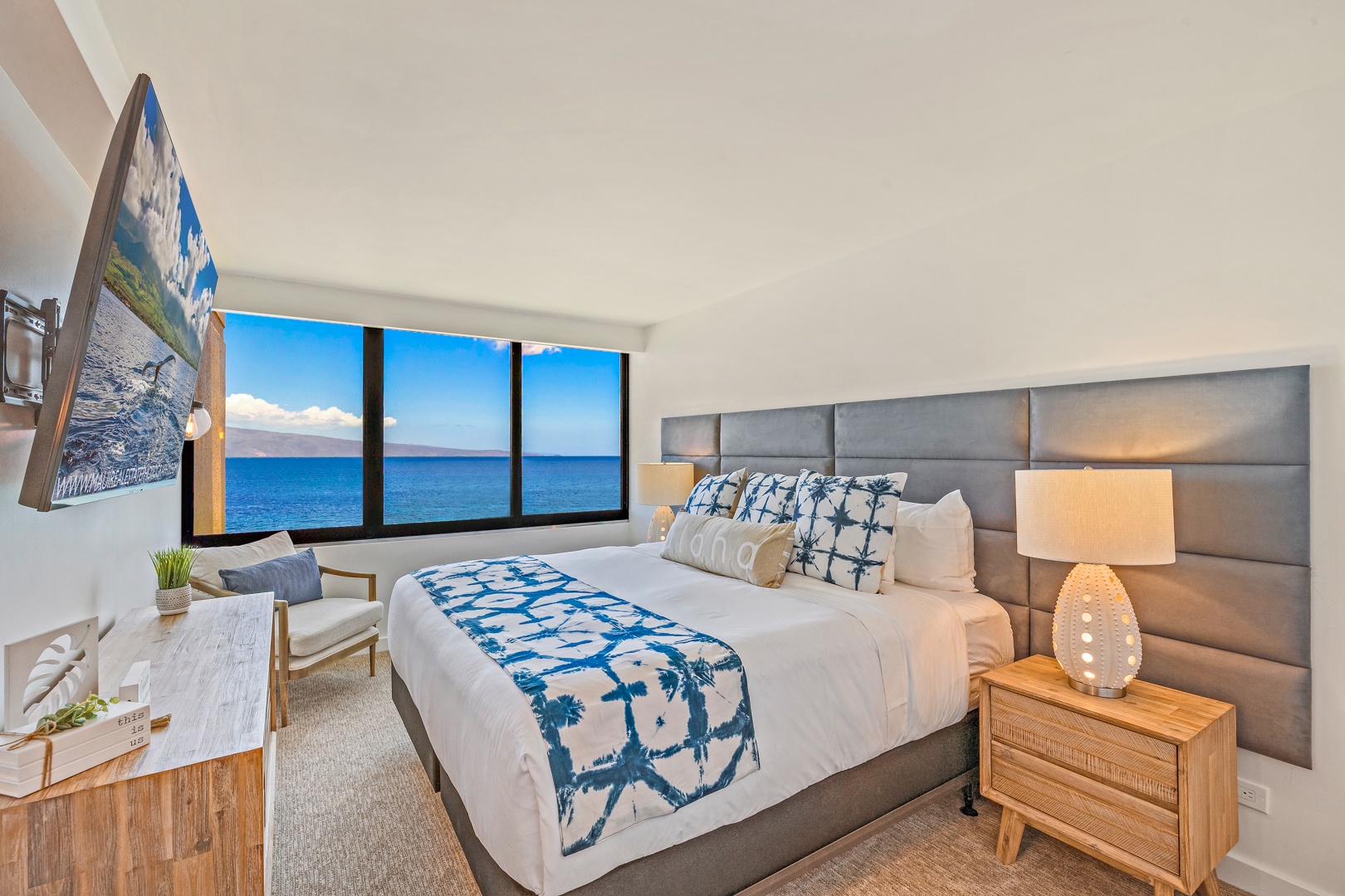 Lahaina Vacation Rentals, Kaanapali Shores 702 - Wake up to stunning ocean views from the comfort of this spacious and stylish bedroom.