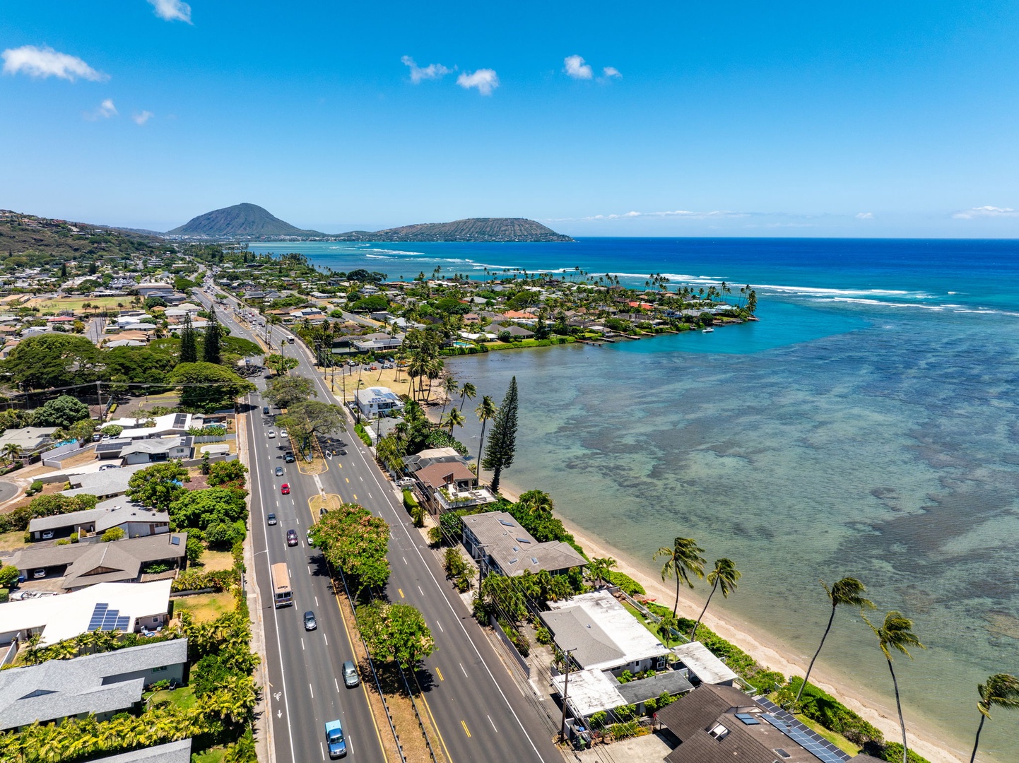 Honolulu Vacation Rentals, Wailupe Beachfront Getaway - Aerial shot of the home.