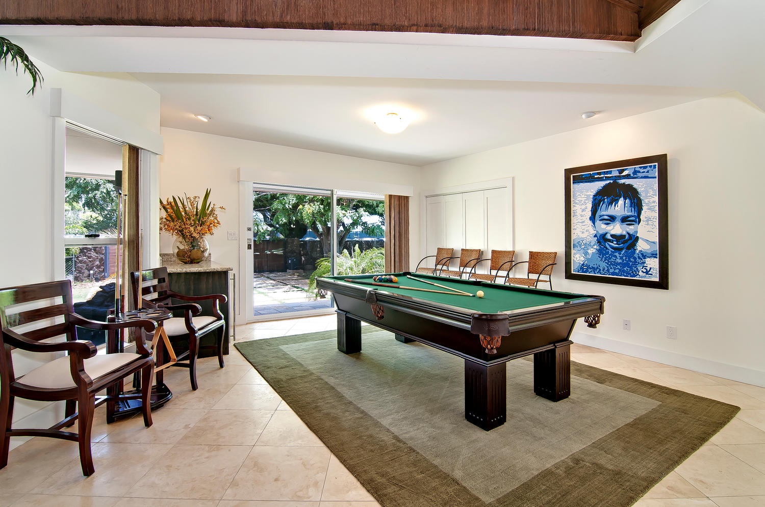 Honolulu Vacation Rentals, Kahala Lani - Game Area with Pool Table Convertible to a Ping Pong Table