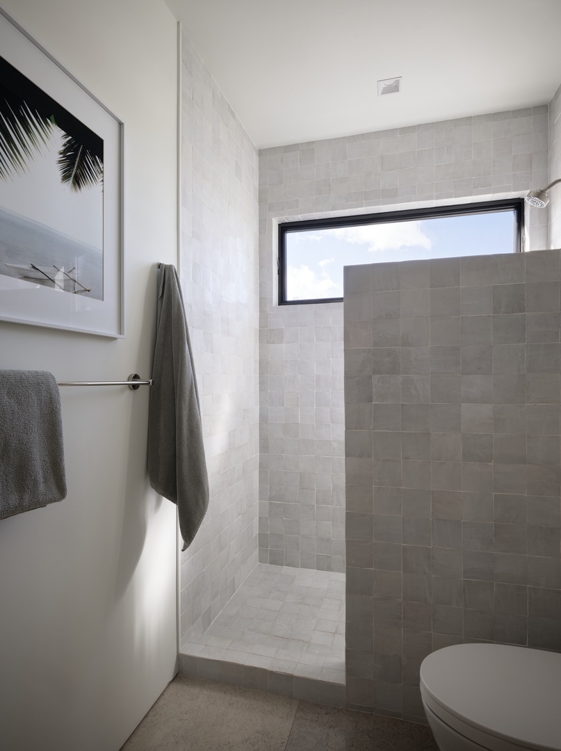 Honolulu Vacation Rentals, Diamond Head Hillside Estate** - Refresh and recharge in the spacious walk-in shower, where simple, elegant design creates a calming spa-like experience.