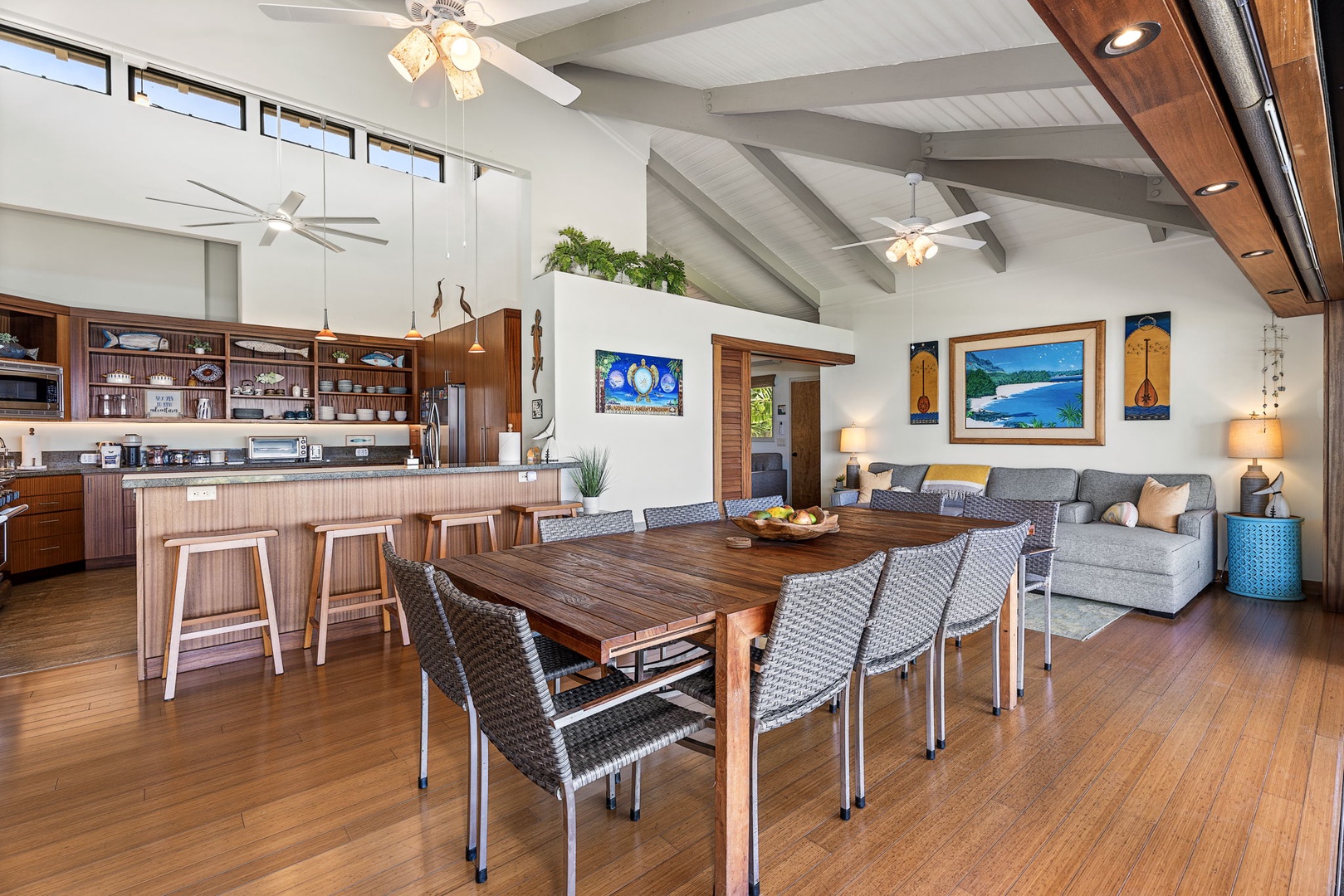 Kamuela Vacation Rentals, Island Time Retreat - A dining table large enough for the whole group, with the open kitchen right behind it.