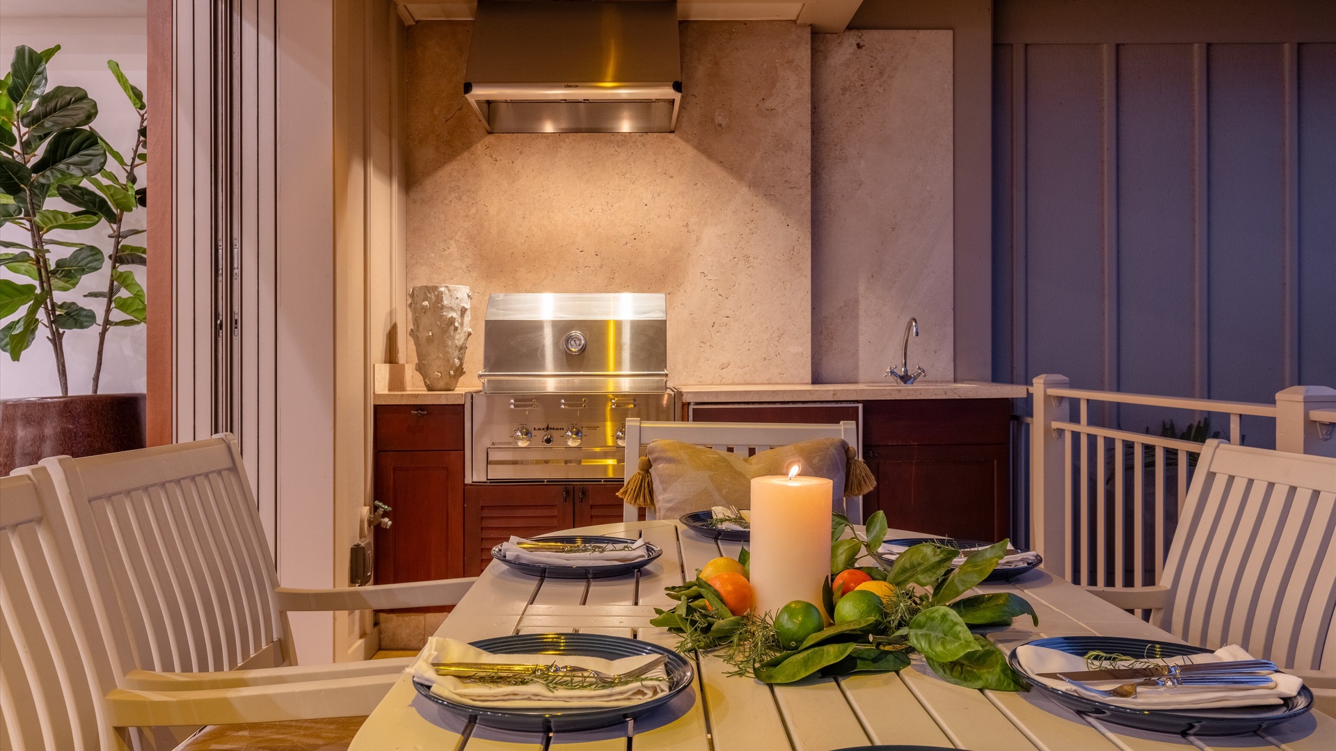 Kailua Kona Vacation Rentals, 3BD Ka'ulu Villa (129B) at Hualalai Resort - Outdoor kitchen and dining area perfect for twilight meals and easy entertaining.