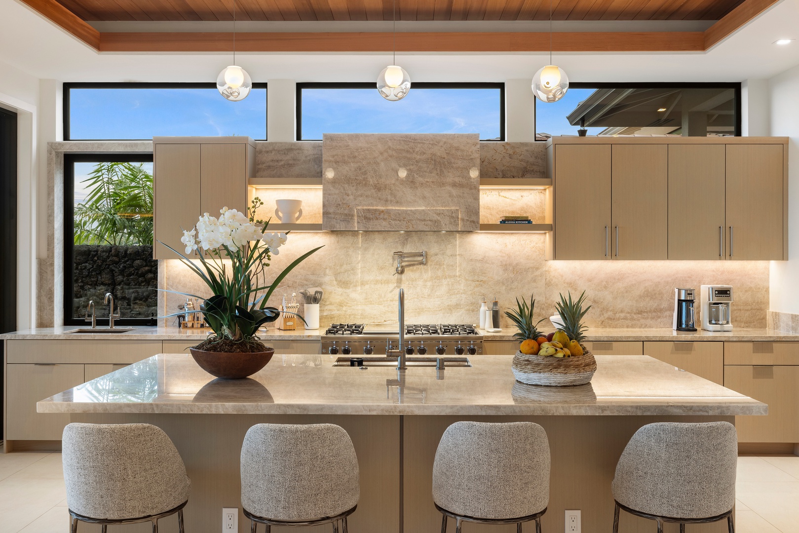 Kamuela Vacation Rentals, 6BD Mauna Lani Lux Golf Estate (6) at One Ocean - Start slow mornings around the oversized island, designed for coffee, conversation, and effortless entertaining.