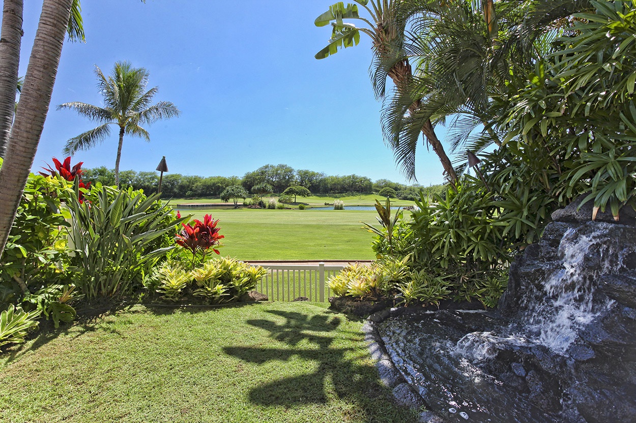 Kapolei Vacation Rentals, Fairways at Ko Olina 22H - Peaceful backyard views with the sounds of the waterfall.