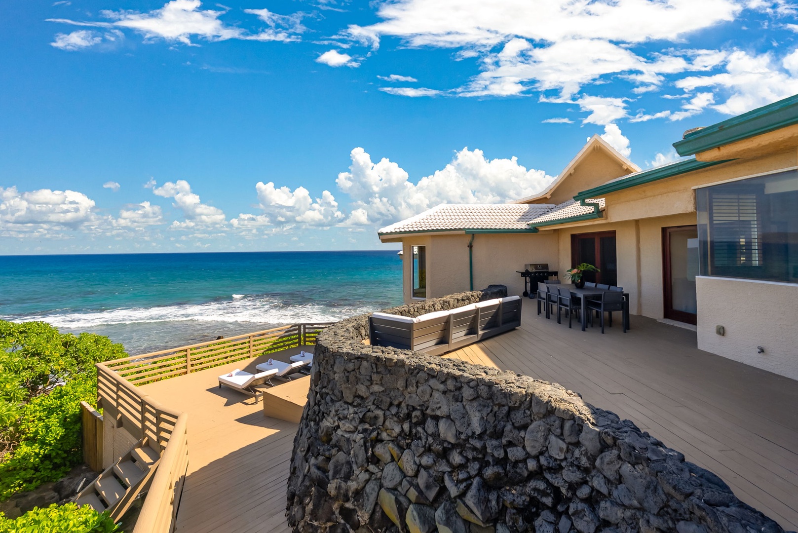 Honolulu Vacation Rentals, Black Point Ocean Villa - Oceanfront villa with expansive lanai, outdoor dining, and breathtaking sea views under tropical skies.