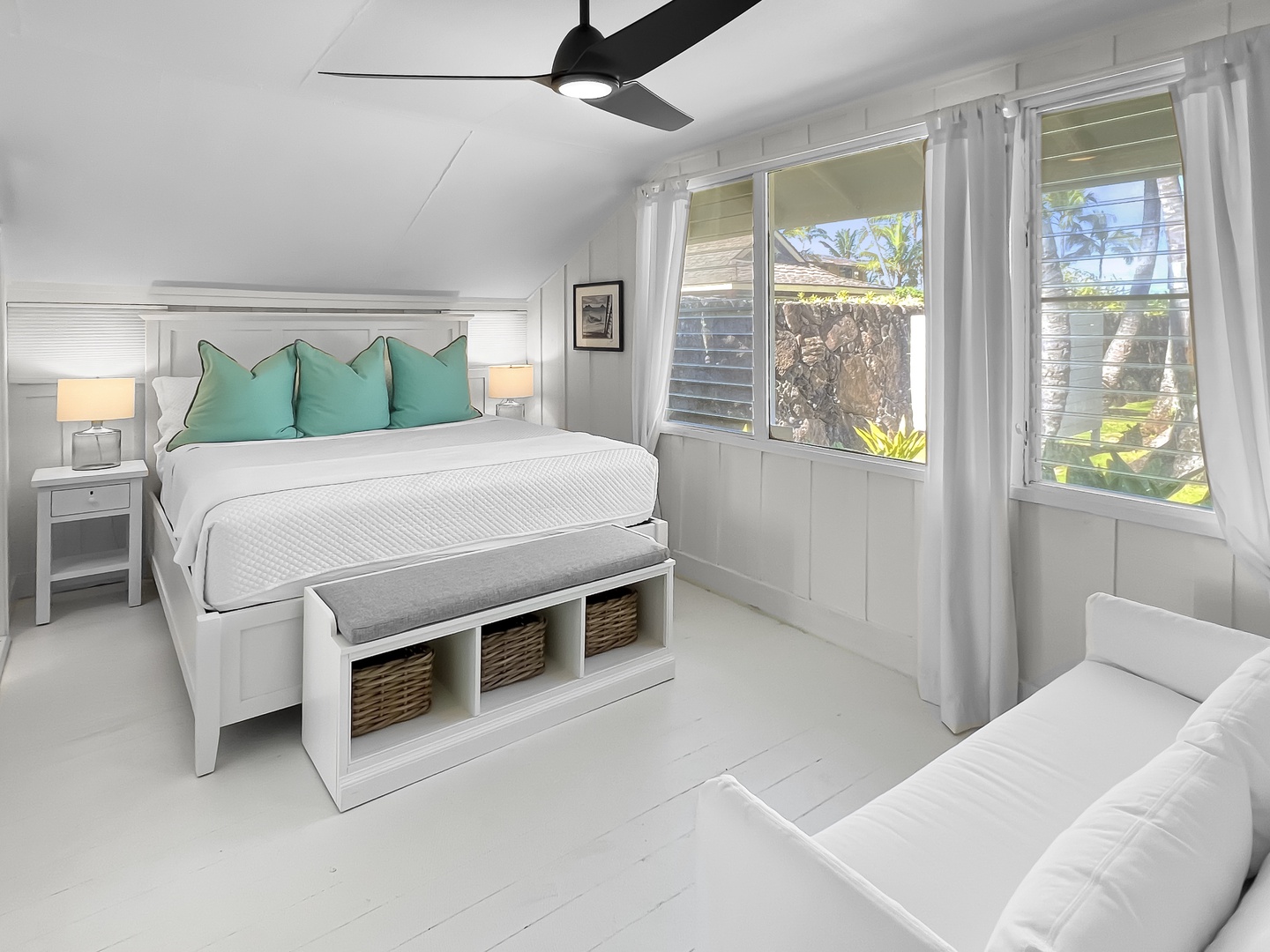 Kailua Vacation Rentals, Kai Mele - The Primary Bedroom has ocean and garden views and brand new furniture!