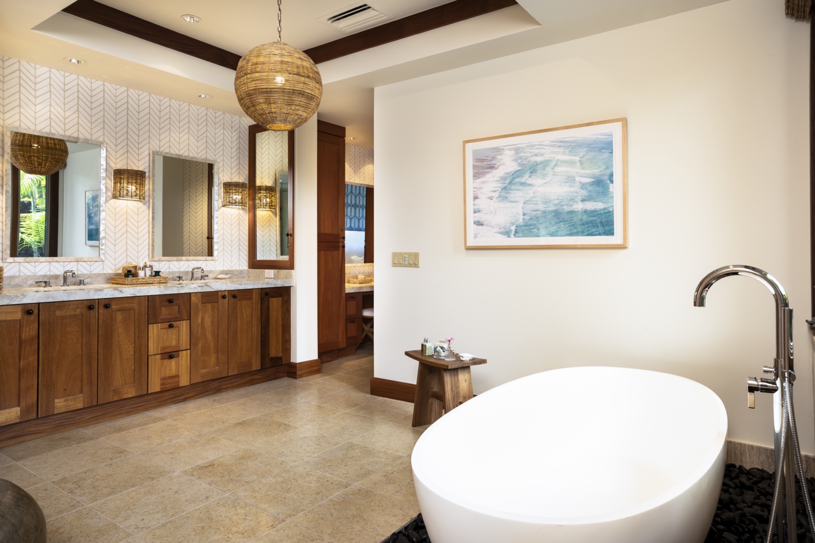 Kailua Kona Vacation Rentals, 4BD Kahikole Street (218) Estate Home at Four Seasons Resort at Hualalai - Reverse view featuring dual sinks, with private W/C & vanity space beyond