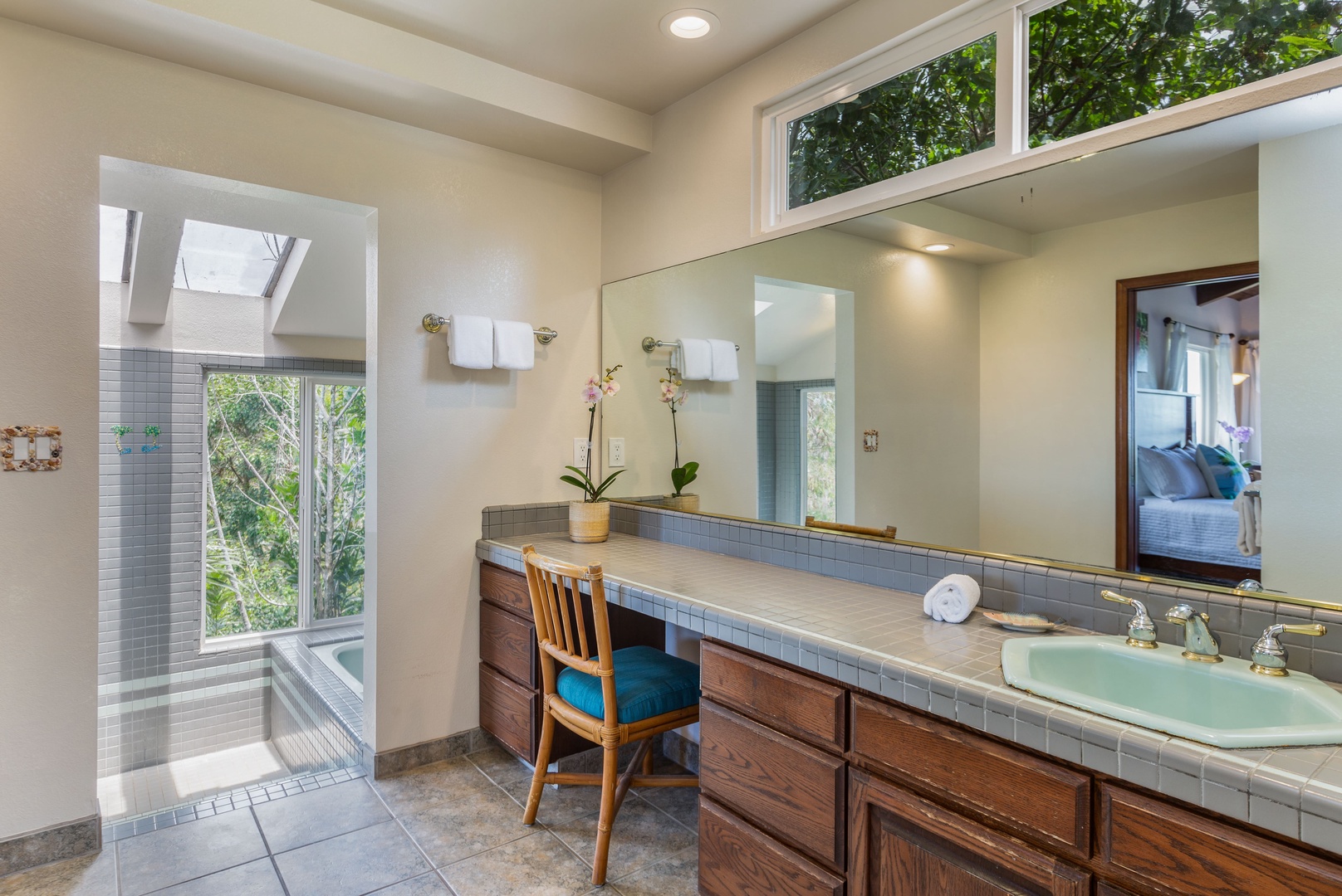 Princeville Vacation Rentals, Hale Ohia - This large vanity in the Primary Ensuite is the perfect place to get ready for a night on the town