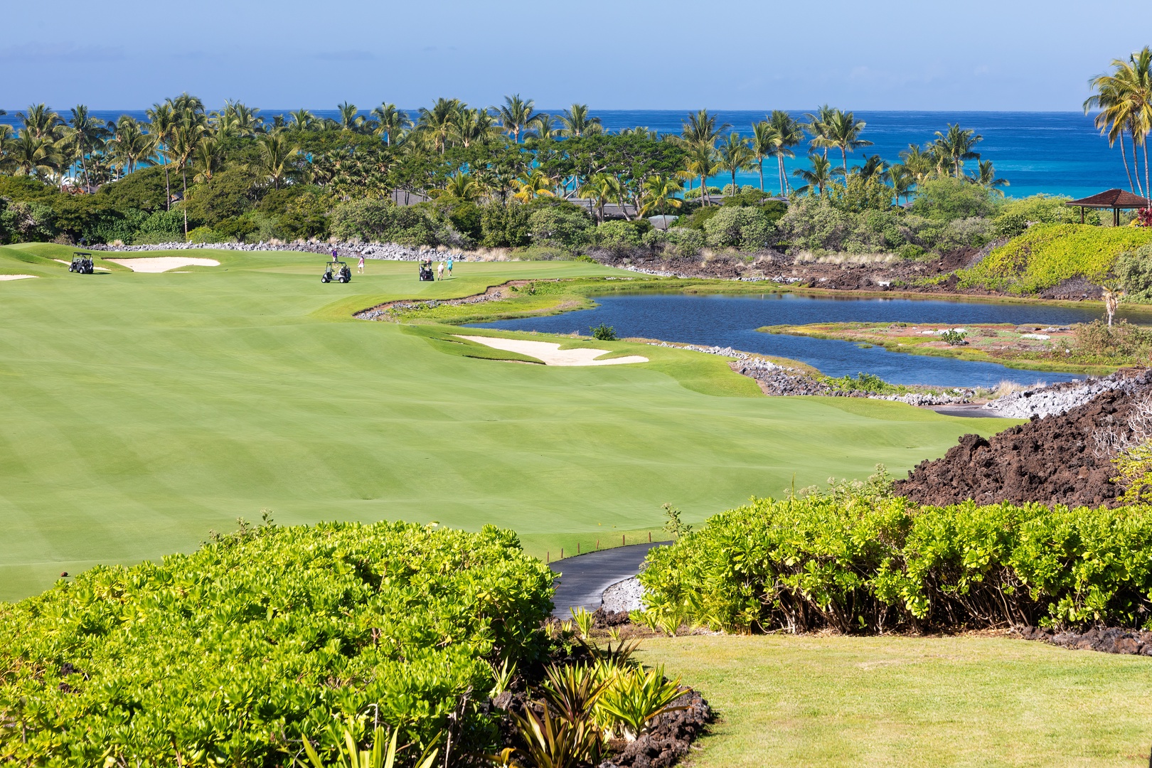 Kailua Kona Vacation Rentals, 3BD Waiulu Villa 111D at Hualalai Resort - Scenic view of the pristine golf course and surrounding tropical paradise.