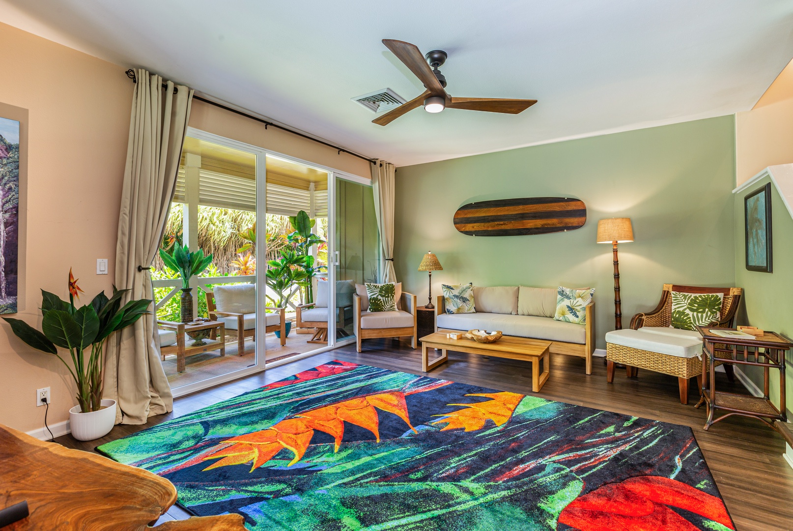 Princeville Vacation Rentals, Pualani Villa - Relax in the cozy living area, decorated with island-inspired artwork and furnishings.