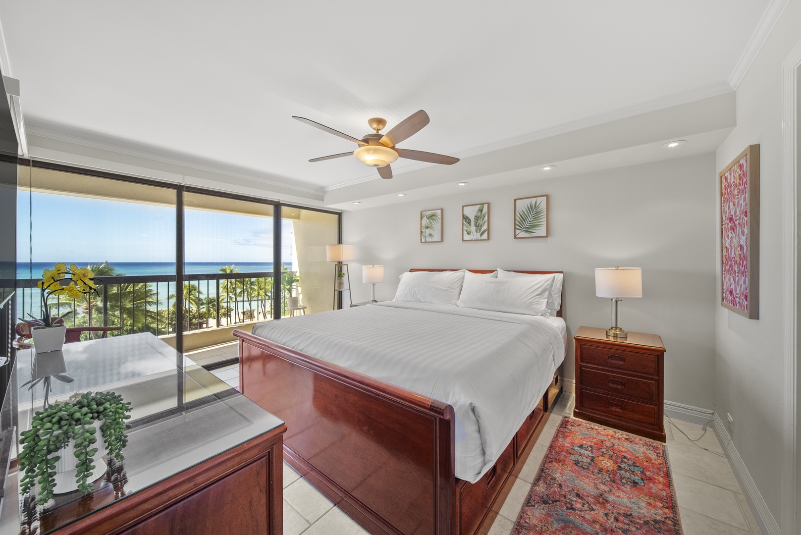 Honolulu Vacation Rentals, Aston Waikiki Beach Tower 602 - Wake up to panoramic views of the Pacific from a spacious, well-appointed primary bedroom.