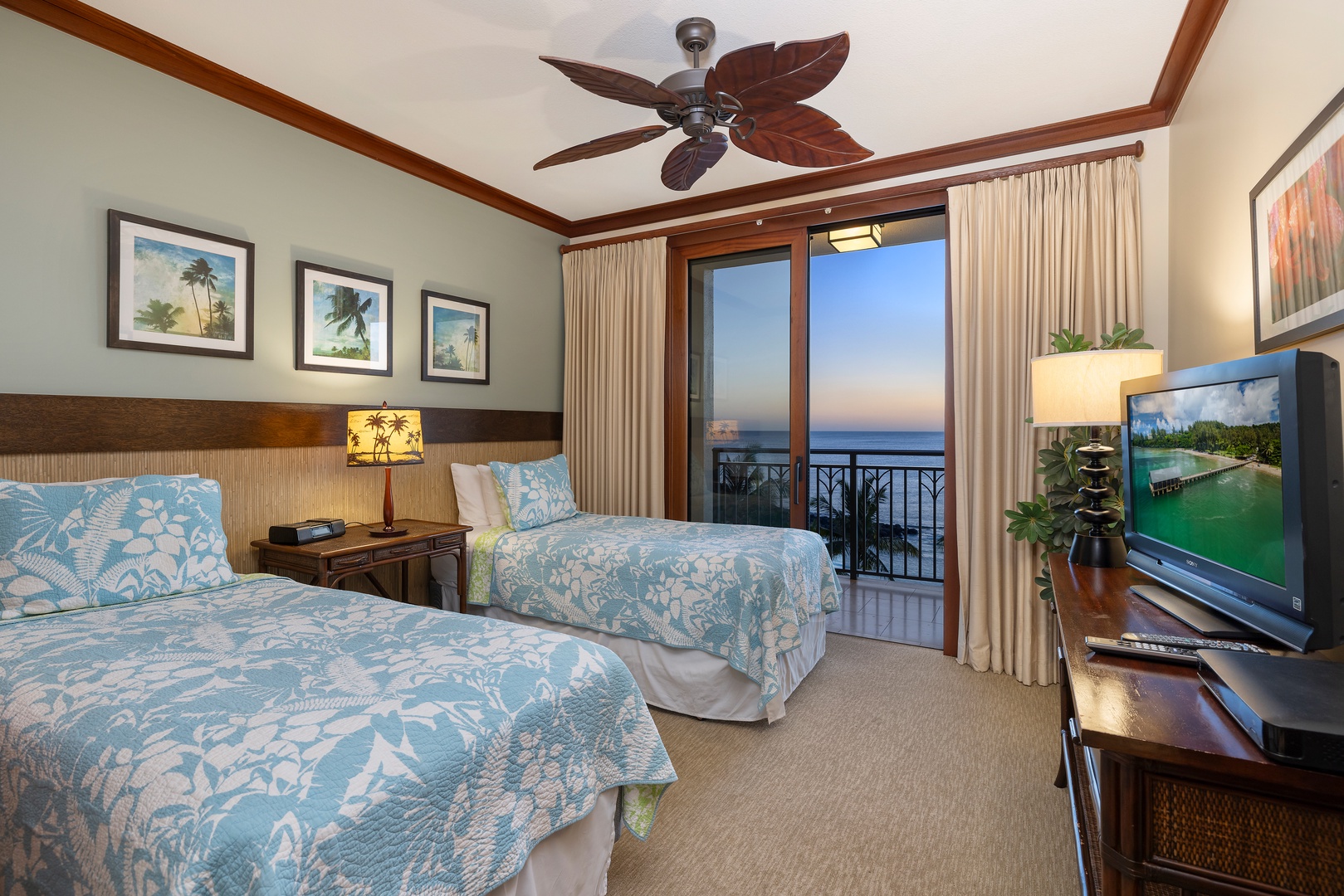 Kapolei Vacation Rentals, Ko Olina Beach Villas B610 - The second guest bedroom with lanai access and incredible scenery.