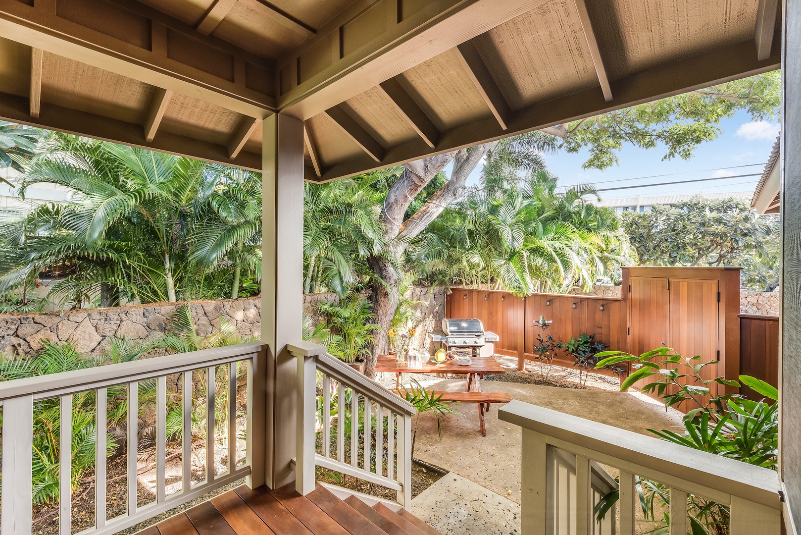 Kamuela Vacation Rentals, 3BD Estate Home at Puako Bay (10D) - View From House Entrance To Picnic Area - Quick Access To/From Kitchen