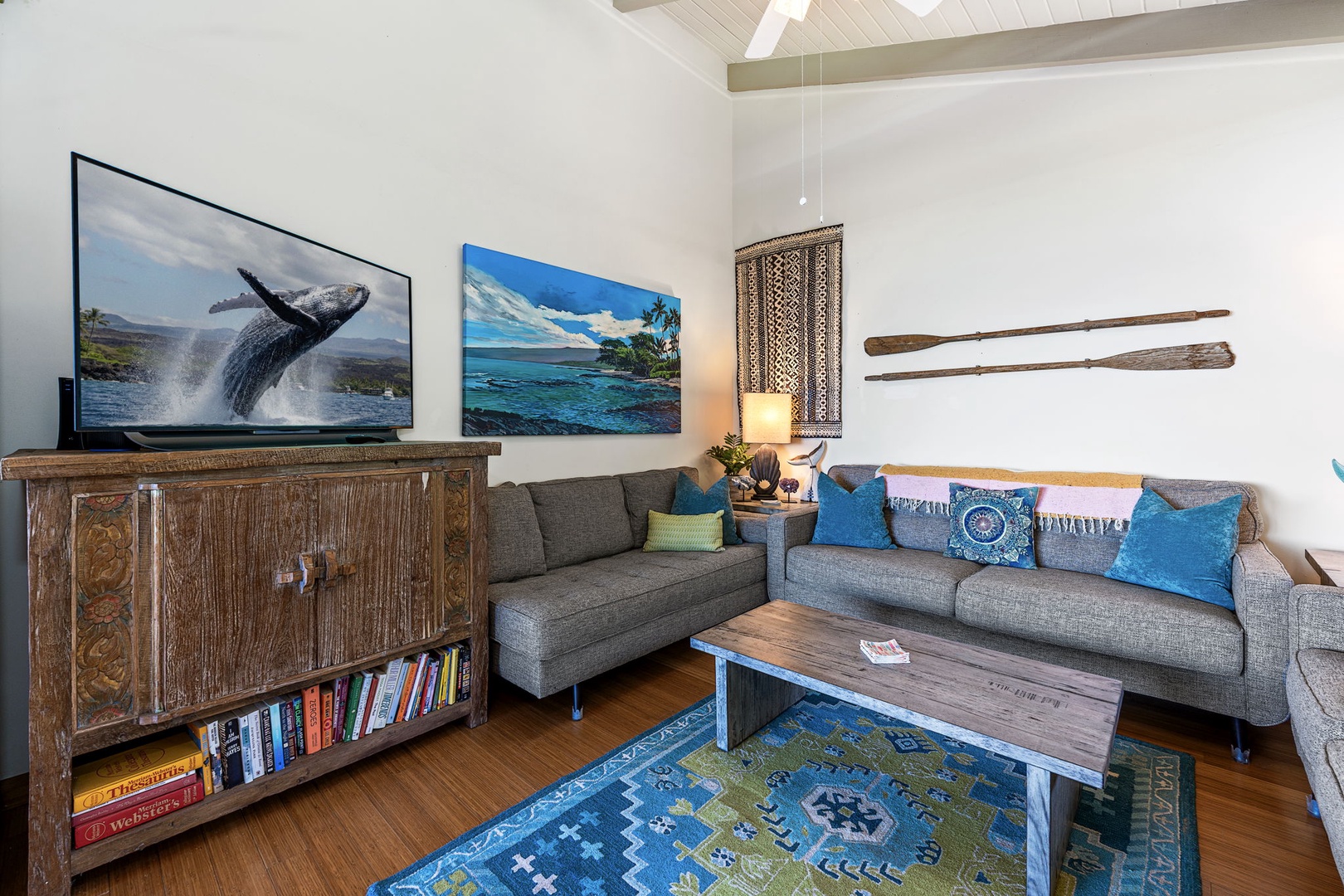 Kamuela Vacation Rentals, Island Time Retreat - Movie night lands here, big screen, cozy sofa, everyone piled in.