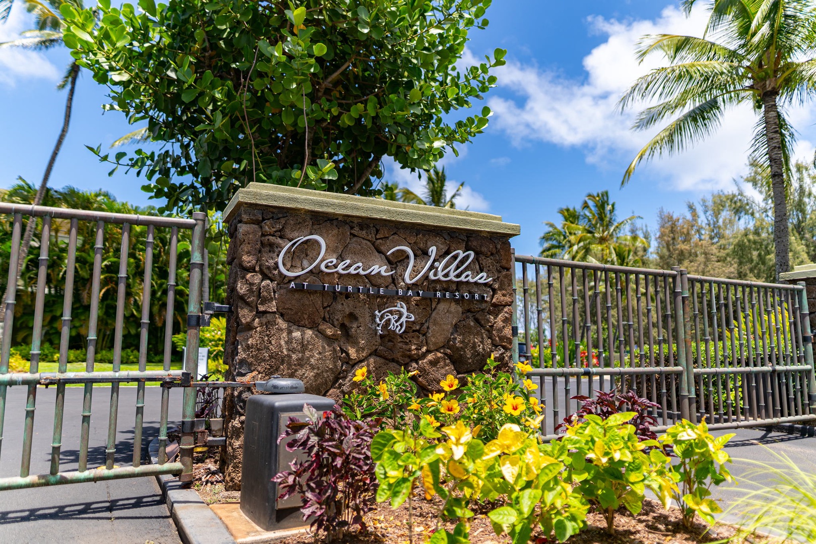 Kahuku Vacation Rentals, Turtle Bay Villas 307 - Entry gate to the Ocean Villas at Turtle Bay