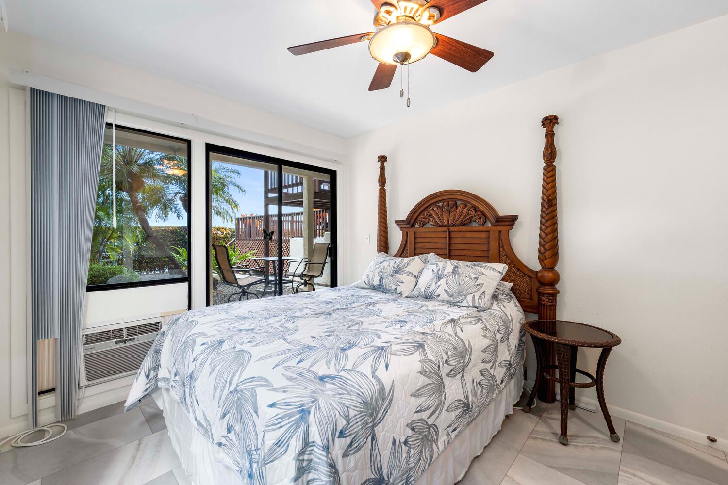 Kailua Kona Vacation Rentals, Kona Dreams - Downstairs third guest bedroom with lanai, AC and garden views.