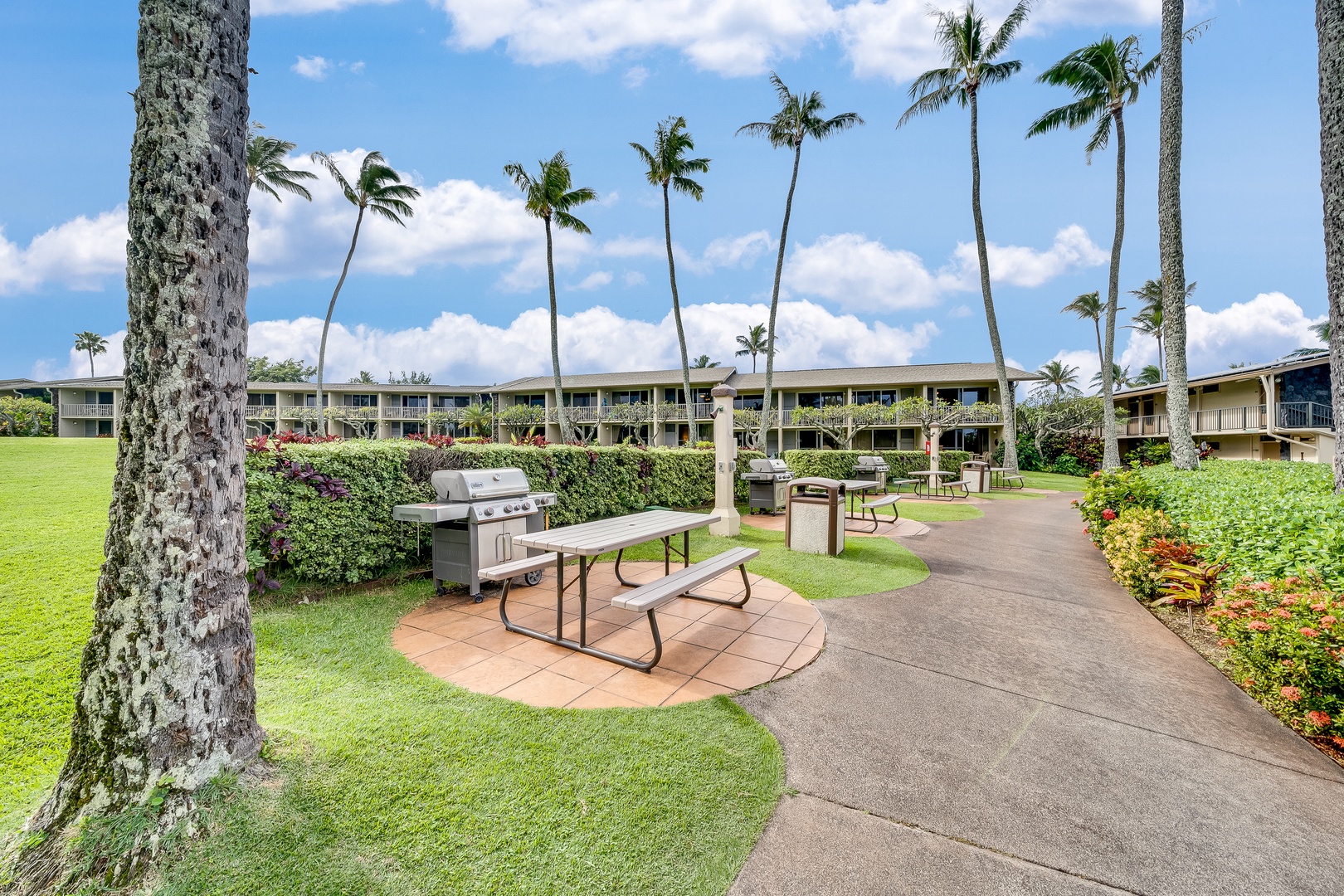 Lahaina Vacation Rentals, Napili Shores F-252 - Napili Shores F-252 guests can grill and gather along scenic walkways with picnic seating.