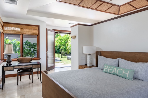 Kamuela Vacation Rentals, Canoe House & Beach Walker at Champion Ridge - Main Primary Suite- Honeymoon Ohana has a king-sized bed.