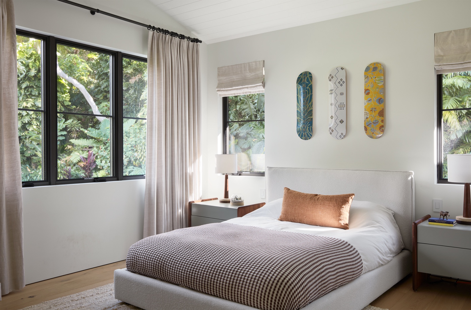 Honolulu Vacation Rentals, Diamond Head Hillside Estate** - Wake each morning to tropical garden views and soft natural light in this peaceful bedroom retreat, thoughtfully designed for comfort and relaxation.