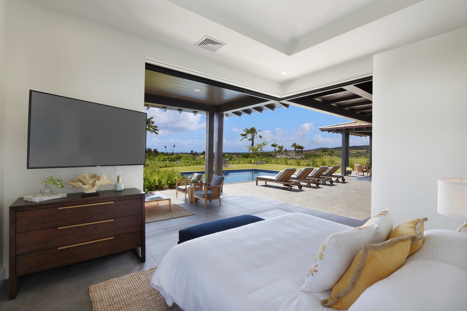 Koloa Vacation Rentals, Hale Pomaika'i Mau - Primary bedroom with pool and ocean views