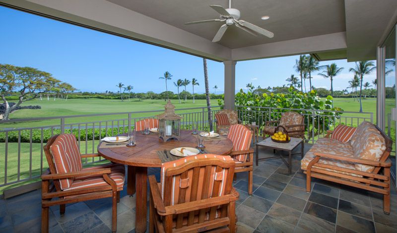 Kailua Kona Vacation Rentals, Fairways Villa 120A - Lanai with abundant seating to enjoy with your extended family and friends.