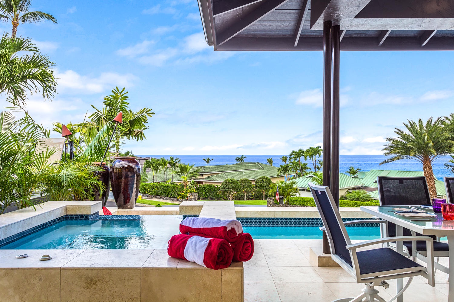 Kailua Kona Vacation Rentals, Ohana le'ale'a - Lounge in the private pool/spa with a view