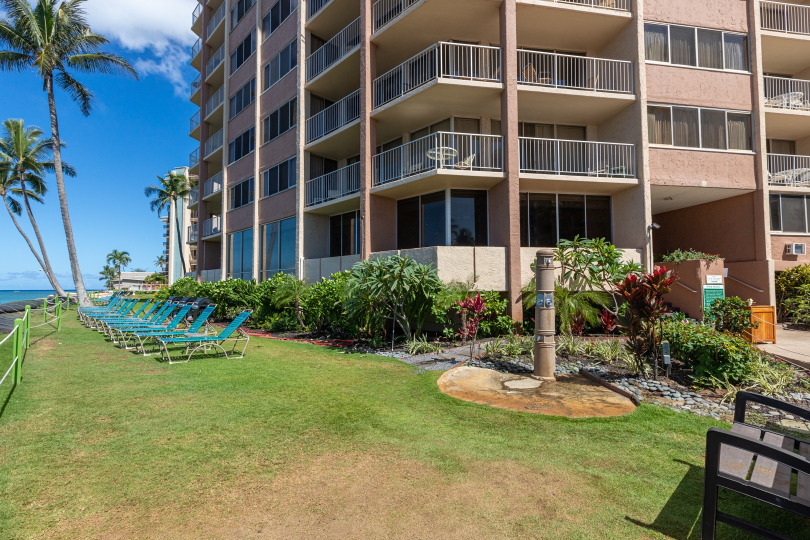 Lahaina Vacation Rentals, Royal Kahana 308 - Outdoor shower just off the pool area and large grassy area for lounging