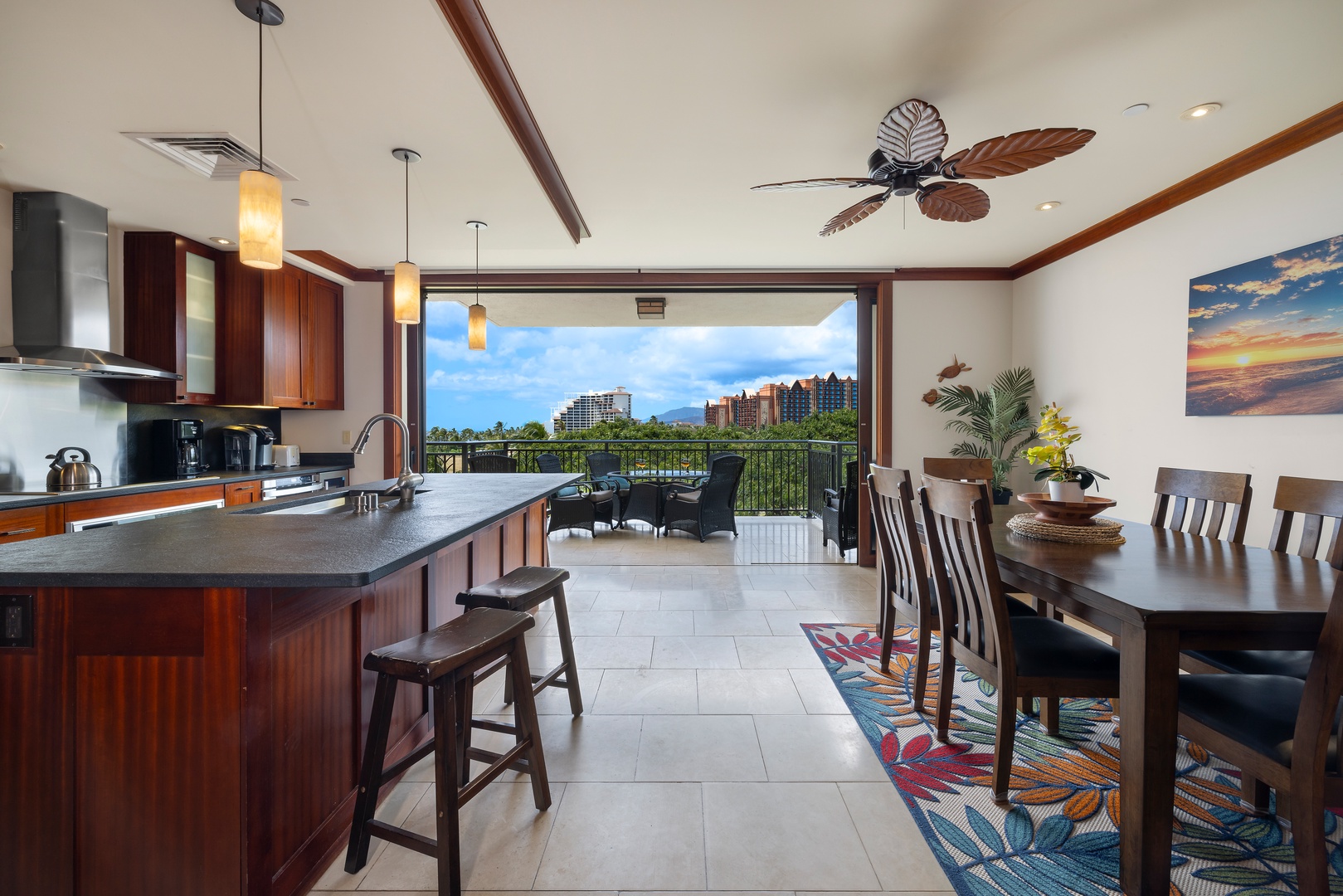 Kapolei Vacation Rentals, Ko Olina Beach Villas B506 - Gather around your stunning open kitchen with panoramic views, where tropical elegance meets modern convenience for memorable meals.