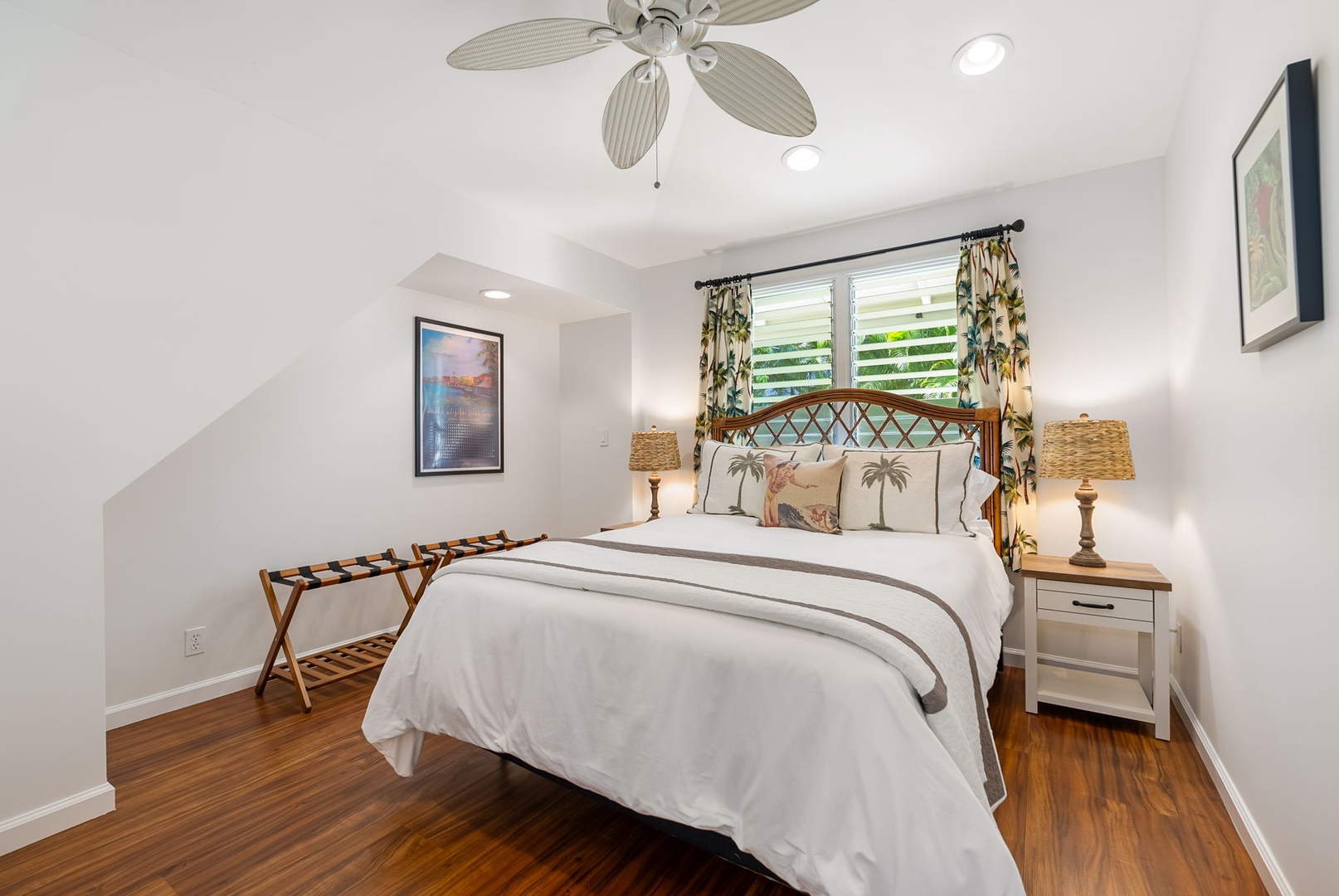 Kailua Vacation Rentals, Nohie Lanikai - A bright and airy bedroom with a queen-size bed, ceiling fan, and peaceful ambiance.