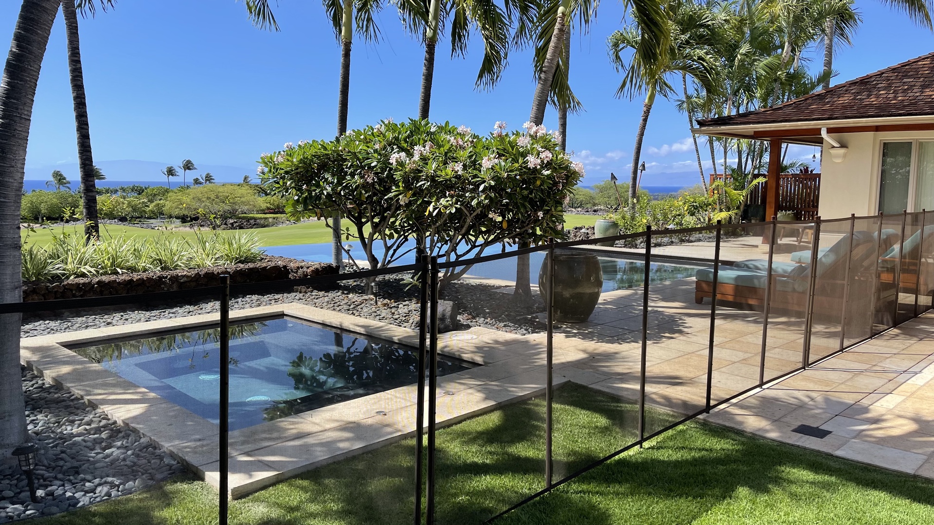 Kailua Kona Vacation Rentals, 4BD Hainoa Estate (102) at Hualalai Resort - View of spa & pool w/ Child Safety Fence that can be set up upon request (set-up fee applies)