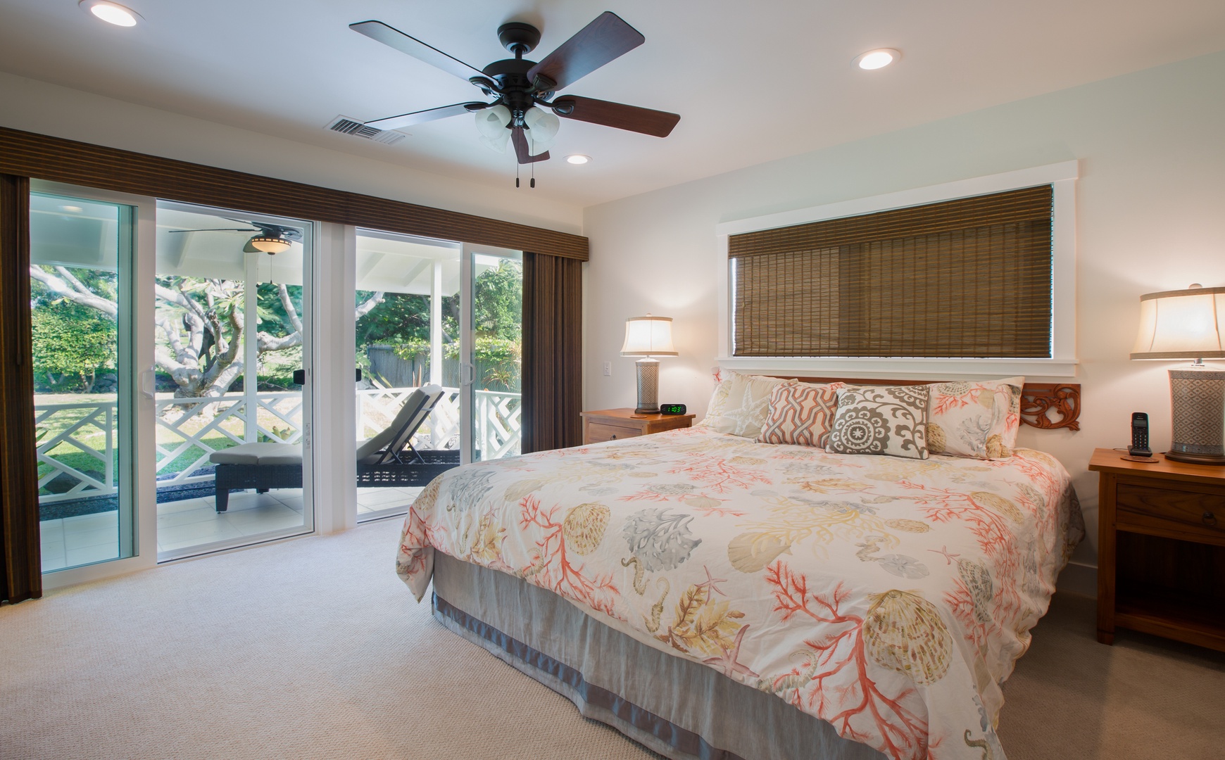 Kailua Kona Vacation Rentals, He'eia Bay Beach Bungalow (Big Island) - Primary bedroom with lanai access.