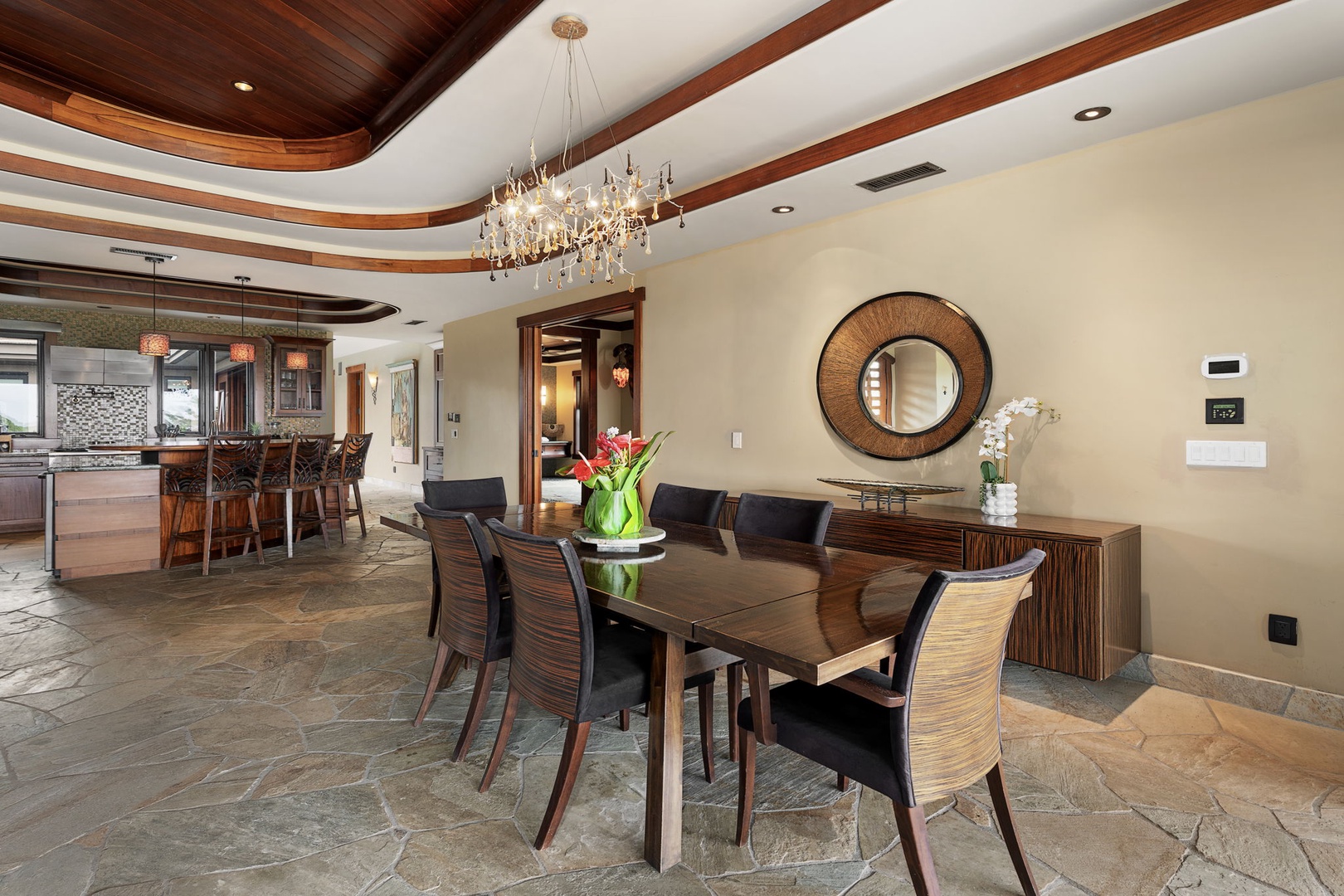 Kamuela Vacation Rentals, Hale Konane - Open-concept dining area with seamless indoor-outdoor flow for memorable meals with a view.