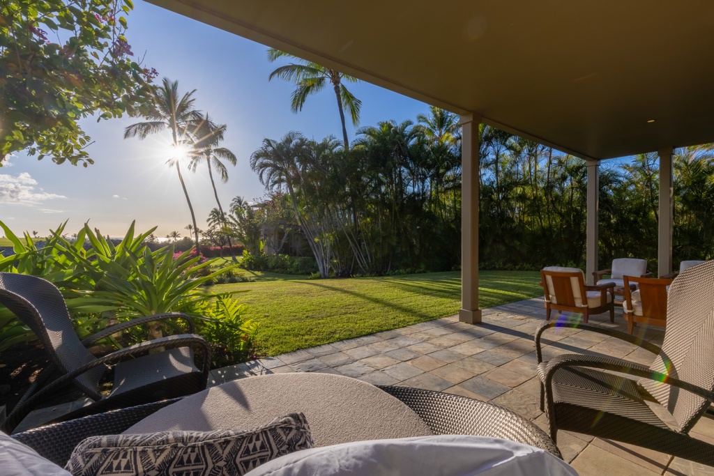 Kailua Kona Vacation Rentals, 3BD Ke Alaula Villa (217C) at Hualalai Resort - Ground floor lanai perfect for lounging.