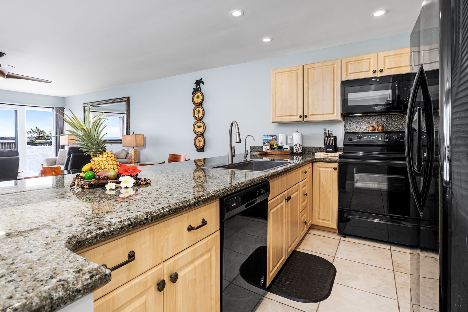 Kailua Kona Vacation Rentals, Sea Village 1105 - Fully stocked kitchen with dishwasher, microwave, and essentials—everything you need for extended stays.
