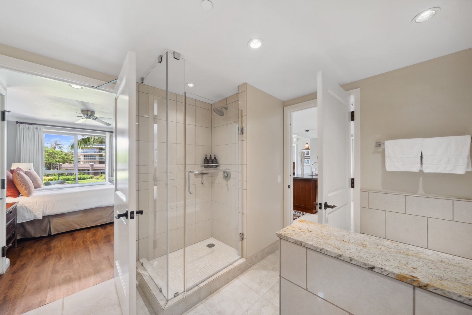 Lahaina Vacation Rentals, Honua Kai Konea 204 - Refresh in Honua Kai Konea 204’s second bath with a sleek walk-in glass shower and bright natural light.