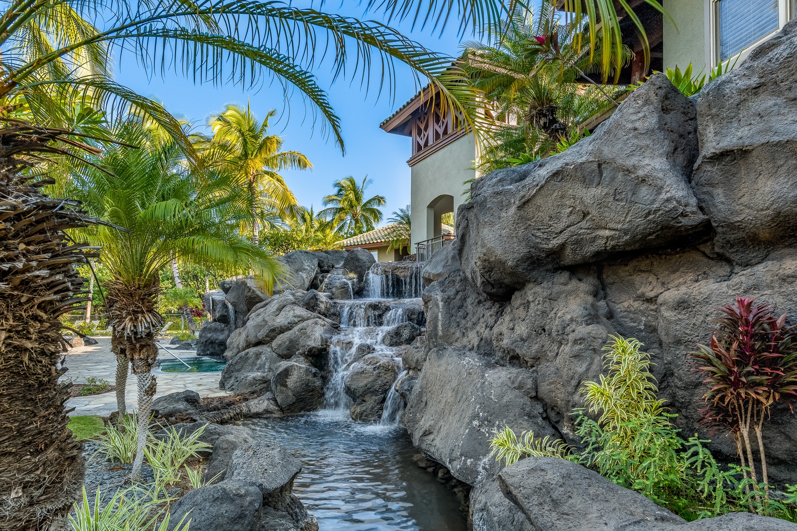 Kamuela Vacation Rentals, Mauna Lani Fairways #204 - Cascading Waterfall at the Communal Fairways Pool