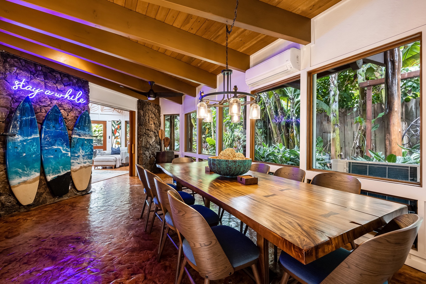 Waimanalo Vacation Rentals, Hawaii Hobbit House - Naturally-lit formal dining area has gorgeous garden views.