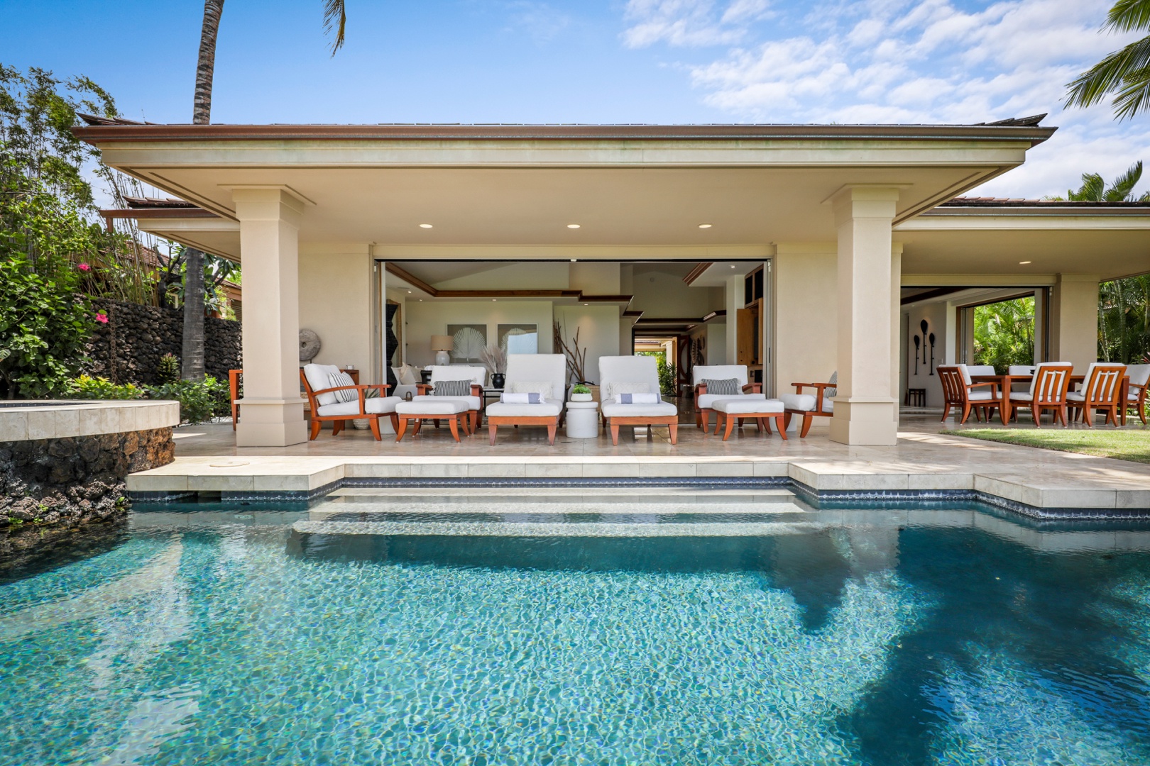 Kailua Kona Vacation Rentals, 4BD Pakui Street Estate (147) at Hualalai Resort - Ample pool deck lounge seating and multiple lanais (decks).