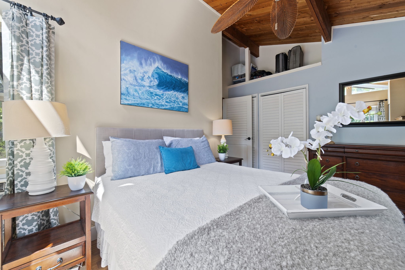 Kaaawa Vacation Rentals, Pali Kai - Guest Bedroom with Queen Bed and Fan