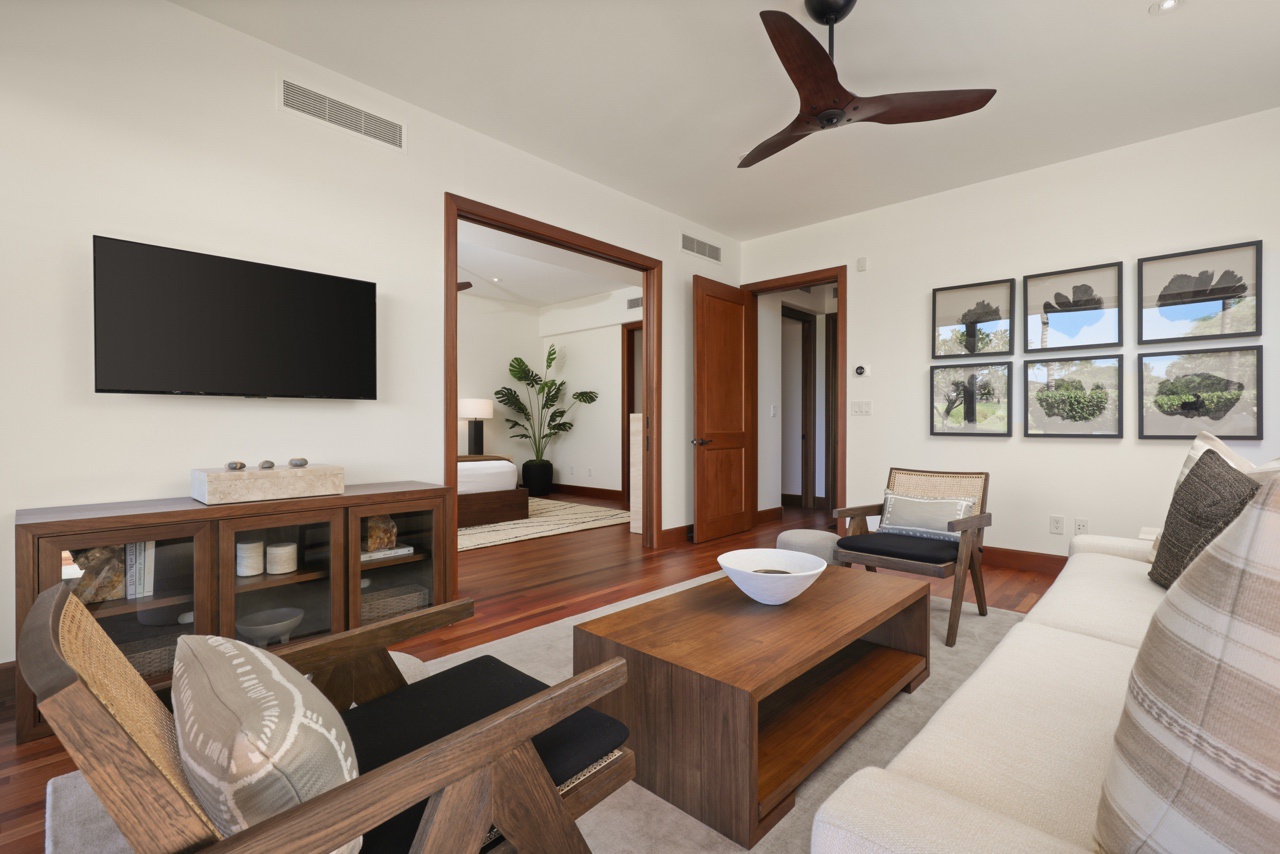 Kailua Kona Vacation Rentals, 3BD Ka'Ulu Villa (109A) at Hualalai Resort - The media room offers ample space and a wall-mounted Smart TV.