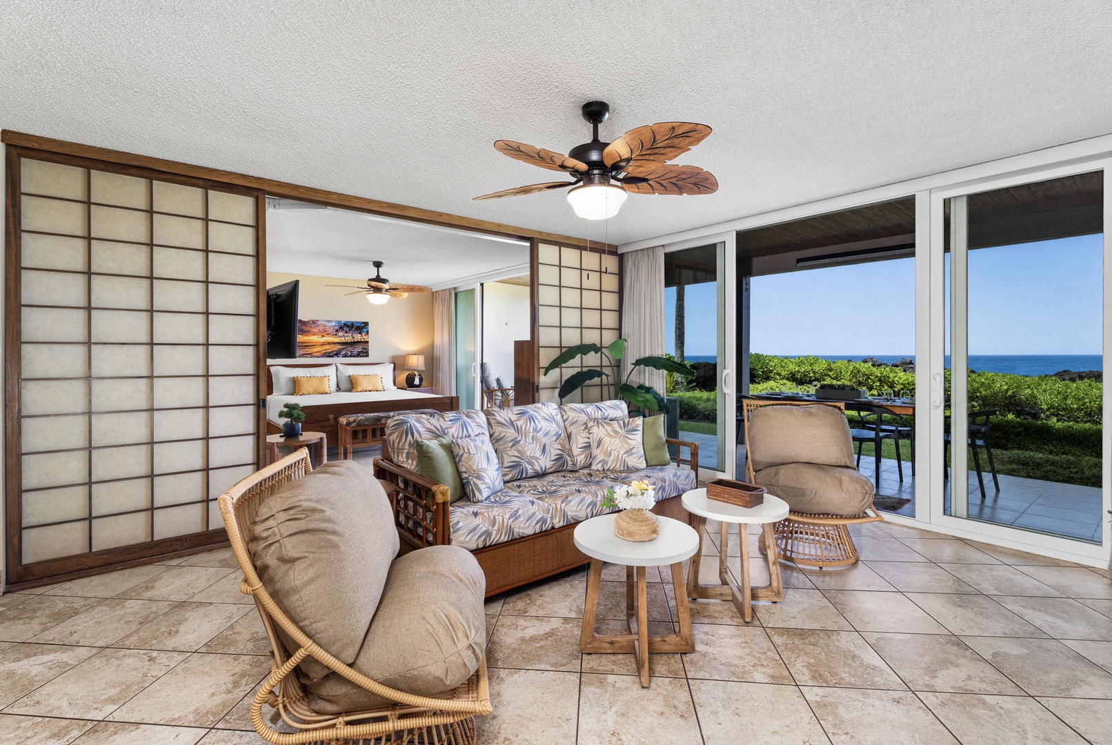 Kailua Kona Vacation Rentals, Keauhou Kona Surf & Racquet 1104 - The same room from the seating side, every chair aimed at the water.