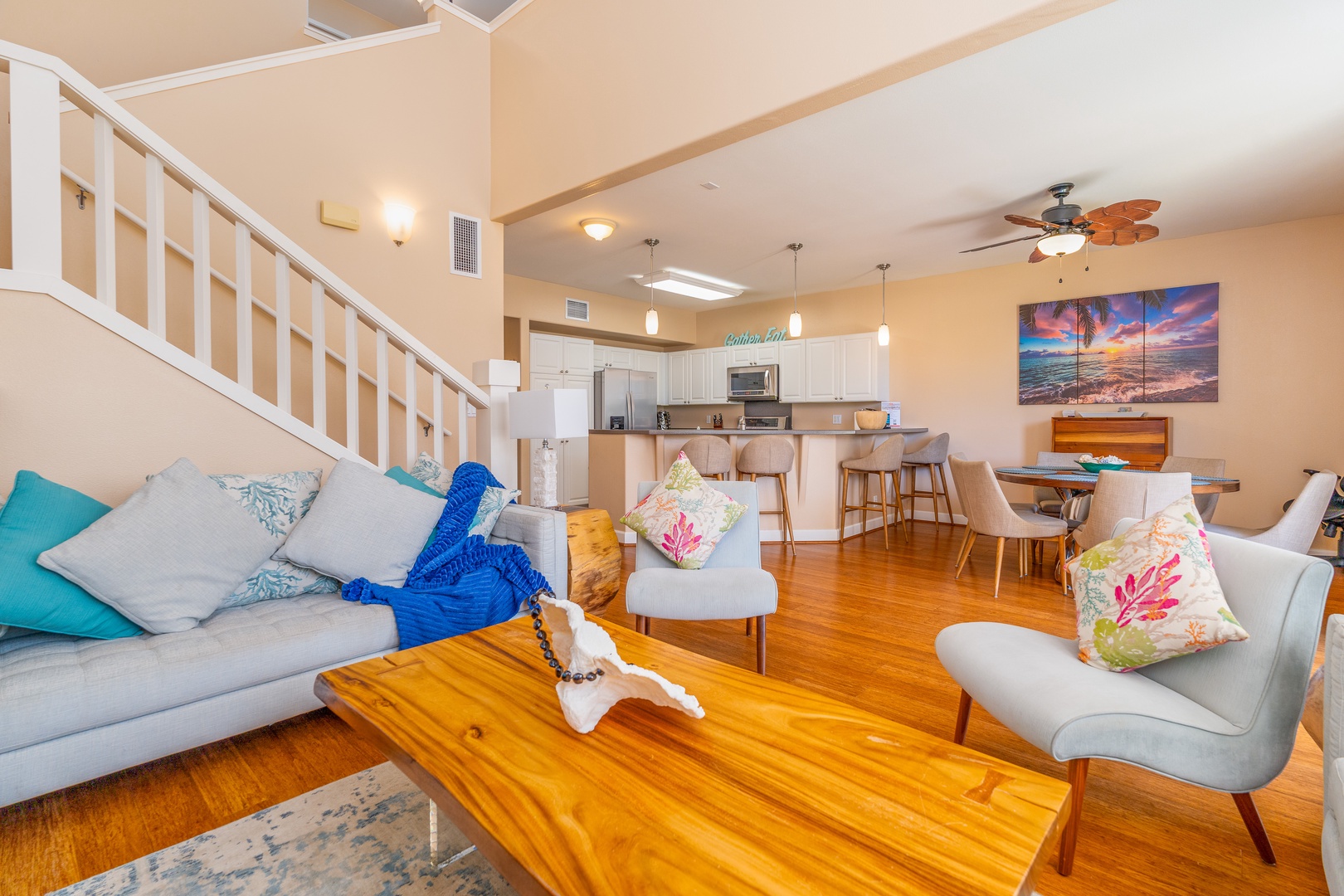 Kapolei Vacation Rentals, Ko Olina Kai 1081C - Converse with the chef and play a game of cards near the stairs.