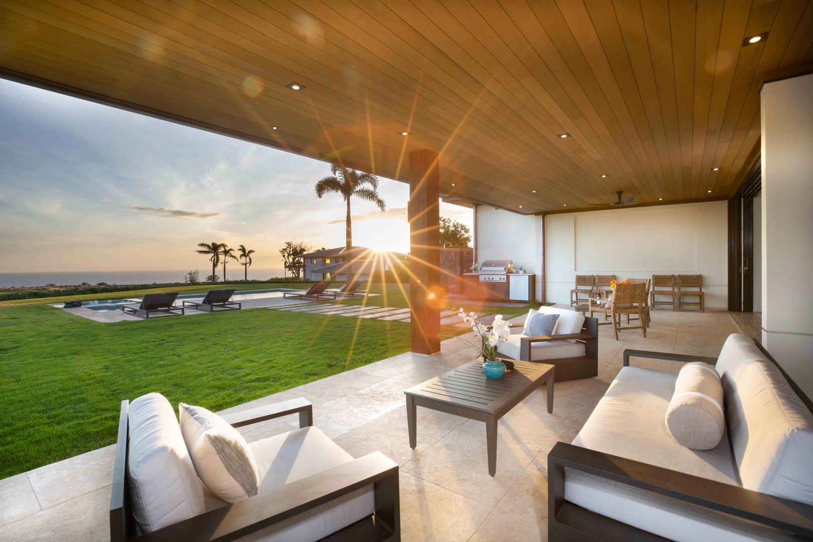 Kamuela Vacation Rentals, Hapuna Estates #8 - The comfy outdoor lanai area gives you plenty of choices to unwind at the dusk hour