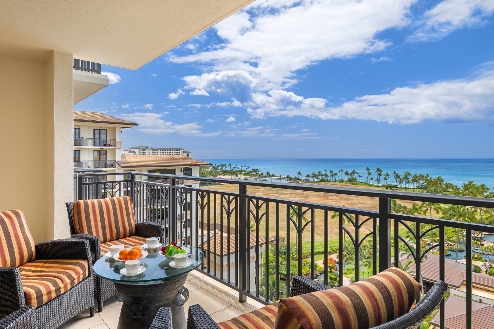 Kapolei Vacation Rentals, Ko Olina Beach Villas O1001 - Enjoy your morning coffee on the lanai.