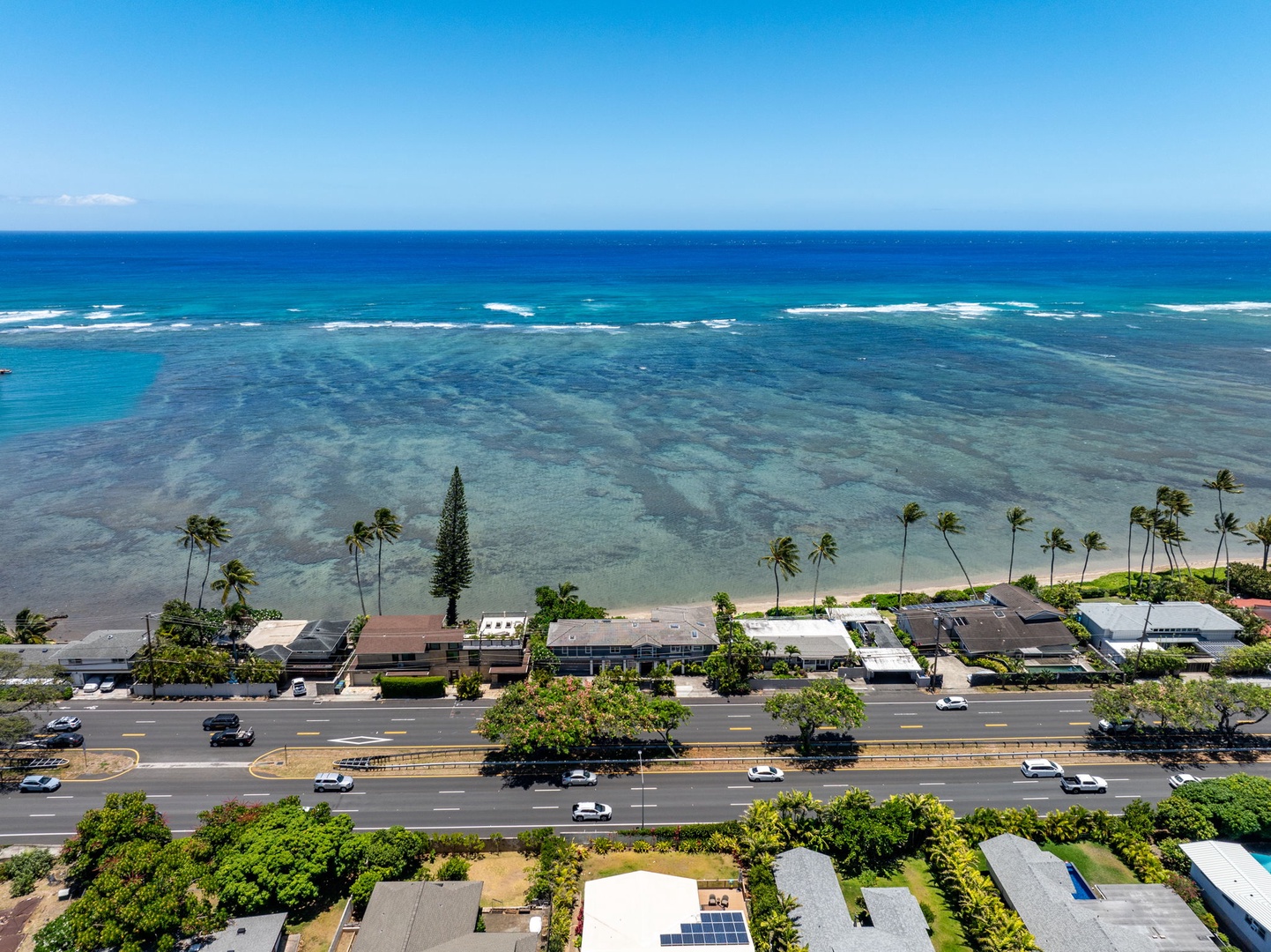 Honolulu Vacation Rentals, Wailupe Beachfront Getaway - Aerial shot of the home.