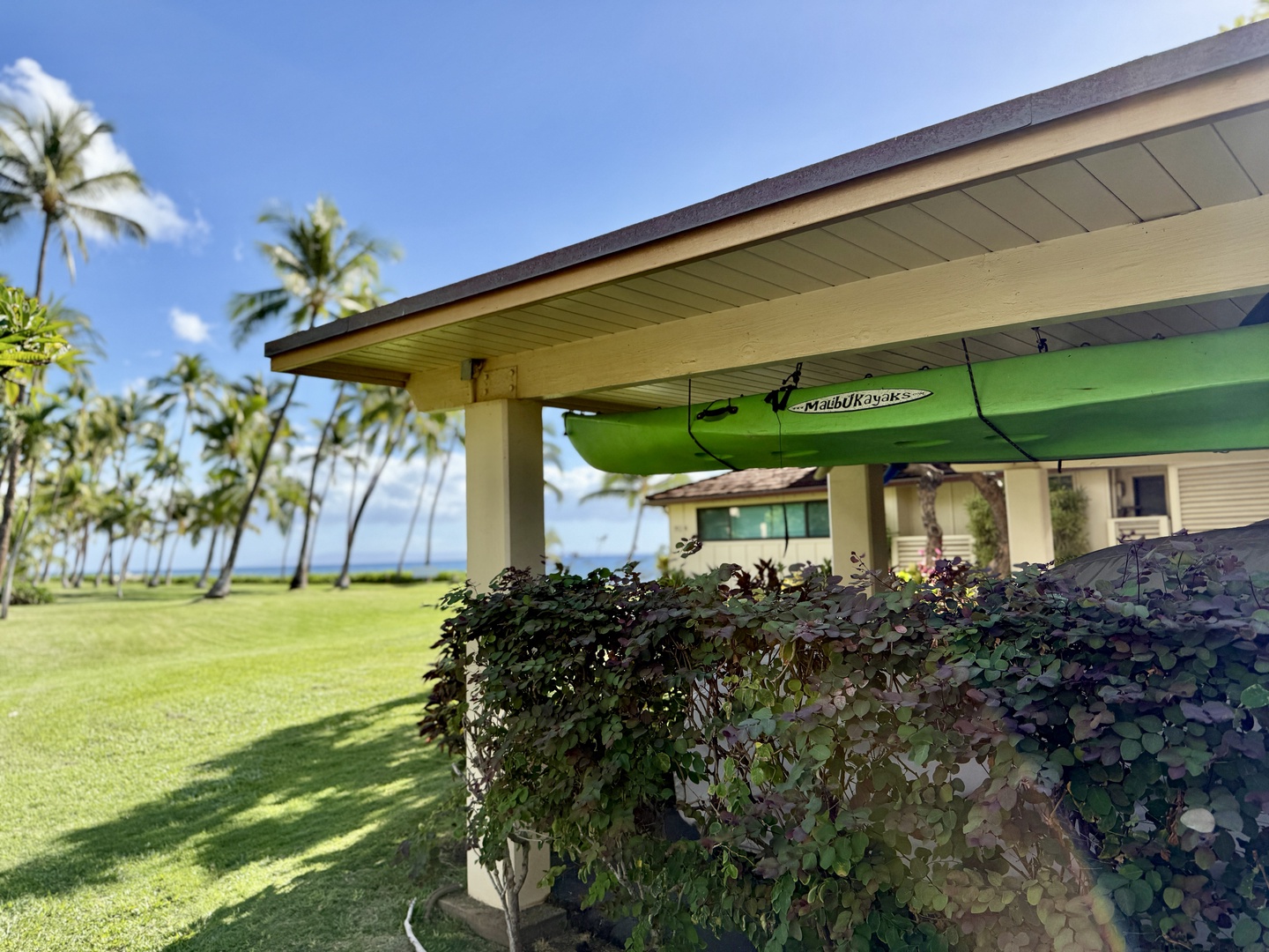 Lahaina Vacation Rentals, Puamana 254-2 - Convenient kayak storage area, ready for your next ocean adventure.